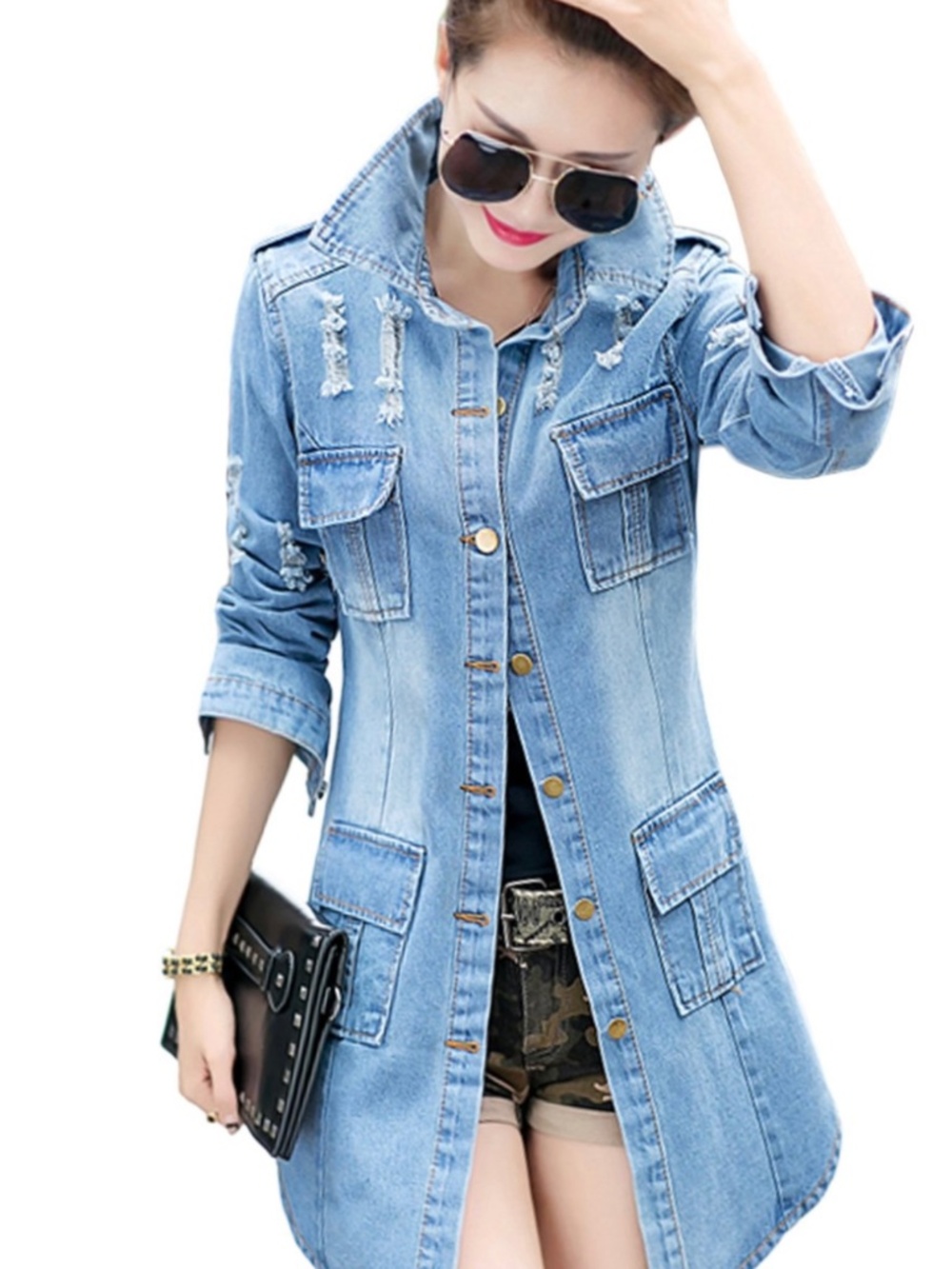 Uaneo Distressed Slim Denim Jacket Outer-coat Windbreaker Button Down X-Large